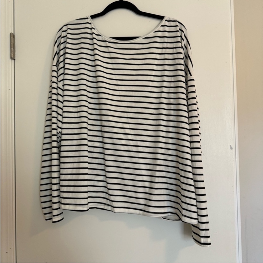 Striped Black and White Women's Top with Twisted Back